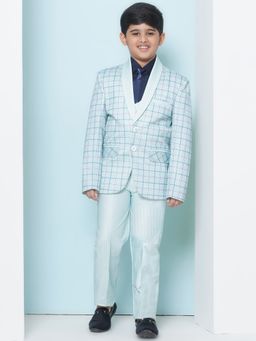 AJ Dezines - Boys Blue Cotton Checks Printed Shawl Lapel Suit (Set of 5)
