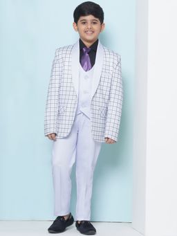 AJ Dezines - Boys Blue Cotton Checks Printed Shawl Lapel Suit (Set of 5)