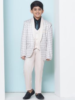 AJ Dezines - Boys Peach Cotton Checks Printed Shawl Lapel Suit (Set of 5)