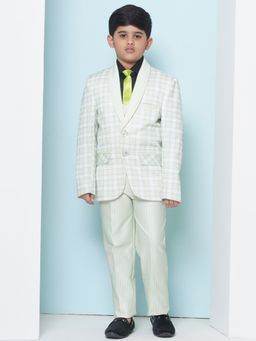 AJ Dezines - Boys Green Cotton Checks Printed Shawl Lapel Suit (Set of 5)