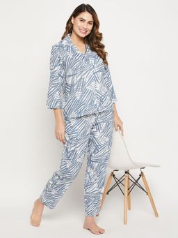 Clovia - Crepe Pretty Florals Button Down Shirt & Pyjama (Set of 2)