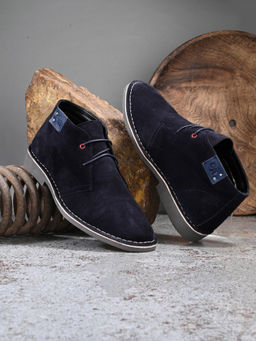 CARLO ROMANO - Men Genuine Leather Chukka Boots Navy Blue