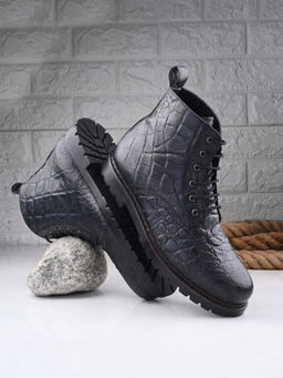 CARLO ROMANO - Men Croco Patent Leather Casual Boots Black