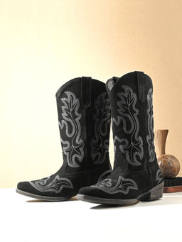 CARLO ROMANO - Women Suede Leather Cowboy Casual Boots Black