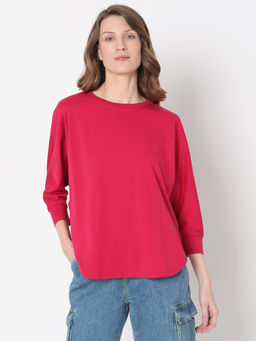 VERO MODA - Dark Pink Cotton T-Shirt