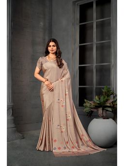 Gahan - Light Brown Crepe Silk Abstract Digital Printed Saree with Unstitched Blouse