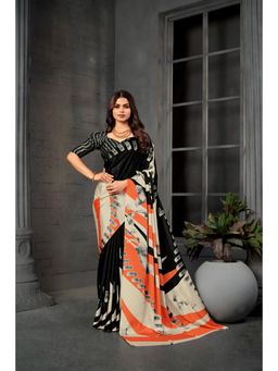 Gahan - Black Crepe Silk Abstract Digital Printed Saree with Unstitched Blouse