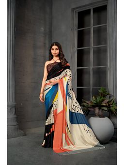 Gahan - Multi Crepe Silk Abstract Digital Printed Saree with Unstitched Blouse