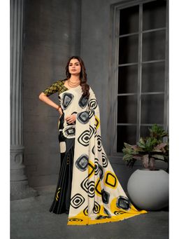 Gahan - Cream Crepe Silk Geometric Digital Printed Saree with Unstitched Blouse