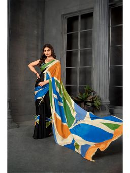 Gahan - Multi Crepe Silk Abstract Digital Printed Saree with Unstitched Blouse