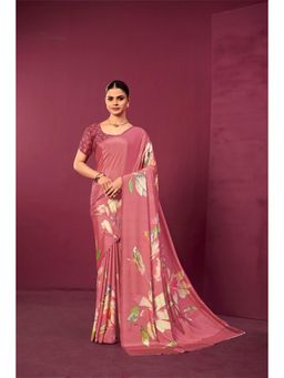 Gahan - Peach Crepe Silk Floral Digital Printed Saree with Unstitched Blouse