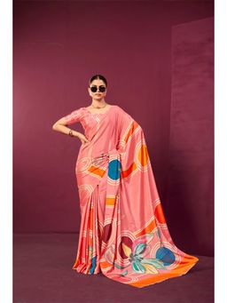 Gahan - Peach Crepe Silk Abstract Digital Printed Saree with Unstitched Blouse