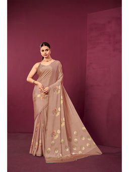 Gahan - Tan Crepe Silk Abstract Digital Printed Saree with Unstitched Blouse