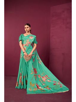 Gahan - Green Crepe Silk Floral Digital Printed Saree with Unstitched Blouse