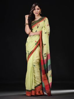Beatitude - Green Cotton Woven Saree with Unstitched Blouse