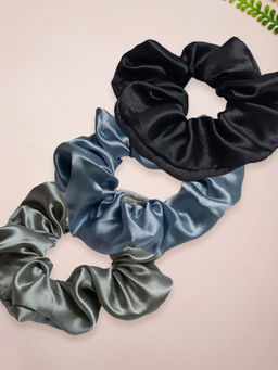 OOMPH - Combo of 3 Multi Color Satin Silk Scrunchie Rubber Band Hair Tie Ponytail Holder