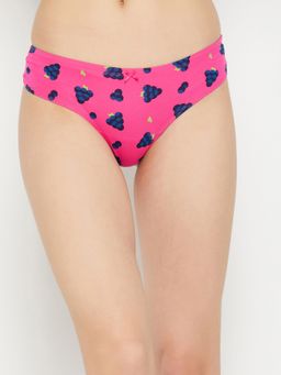 Clovia - Cotton Low Waist Printed Thong Panty -Pink