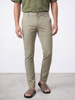 R&B - Men Green Mid Rise Slim Fit Chinos