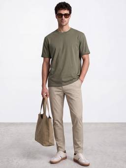 R&B - Men Khaki Mid Rise Slim Fit Chinos