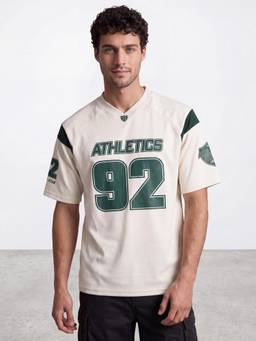 R&B - Men Ivory Short Sleeve V-Neck Typography Print T-Shirt