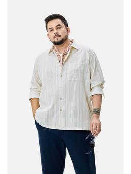 Snitch - Cream Stripes Full Sleeves Regular Casual Shirt for Men