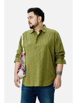 Snitch - Olive Stripes Full Sleeves Regular Casual Shirt for Men