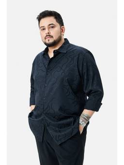 Snitch - Black Textured Full Sleeves Regular Casual Shirt for Men