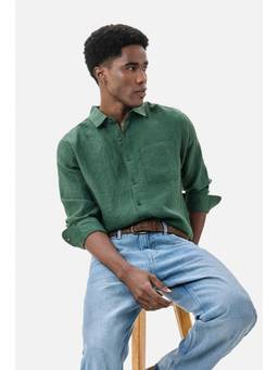 Snitch - Green Solid Full Sleeves Regular Casual Shirt for Men