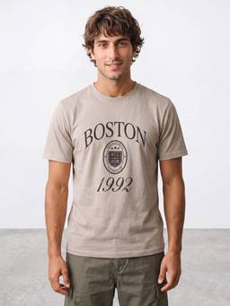 R&B - Men Beige Short Sleeve Round Neck Typography Print T-Shirt