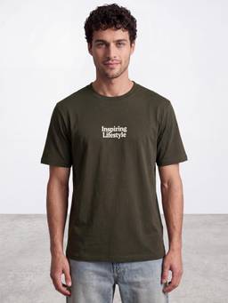 R&B - Men Olive Short Sleeve Round Neck Typography Print T-Shirt