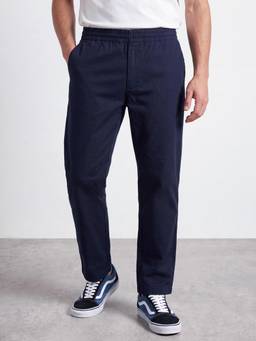 R&B - Men Navy Blue Mid Rise Regular Fit Trouser