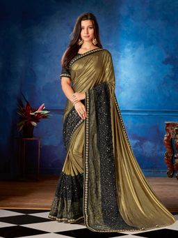 Odette - Gold Lycra Fancy Net Designer Saree with Unstitched Blouse