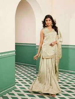 Alaya by Stage3 - Sajda Sage Green Flared Skirt
