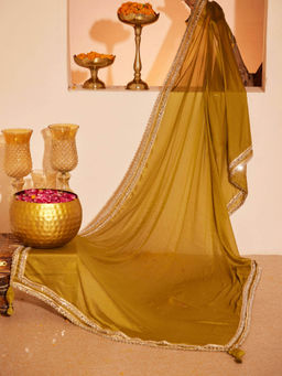 Alaya by Stage3 - Sajda Olive Green Mirror Work Dupatta