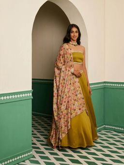 Alaya by Stage3 - Sajda Olive Green Mirror Work Lehenga Skirt