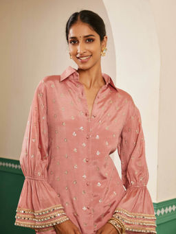 Alaya by Stage3 - Sajda Onion Pink Zari Embroidered Shirt