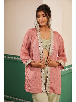 Alaya by Stage3 - Sajda Onion Pink Mirror Work Overlay Jacket