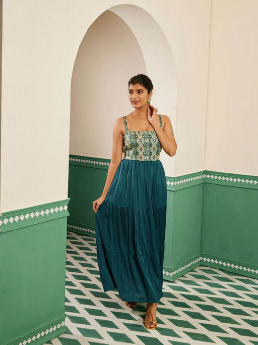 knee length dresses for ladies Rangrez Champagne Kiss Maxi Dress