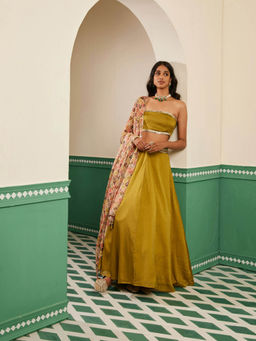 Alaya by Stage3 - Sajda Olive Green Lehenga with Tube Top and Dupatta (Set of 3)