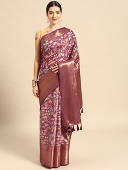 Silk Land - Kanchipuram Pattu Silk Zari Woven Digital Print Saree with Unstitched Blouse