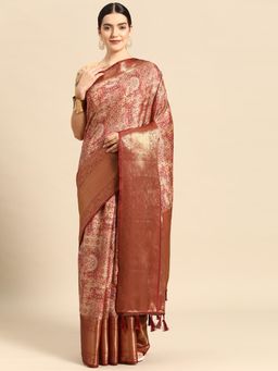 Silk Land - Kanchipuram Pattu Silk Zari Woven Digital Print Saree with Unstitched Blouse