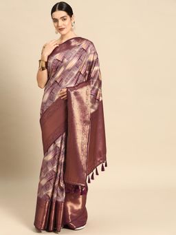 Silk Land - Kanchipuram Pattu Silk Zari Woven Digital Print Saree with Unstitched Blouse