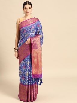 Silk Land - Embellished Ikkat Art Silk Saree with Unstitched Blouse