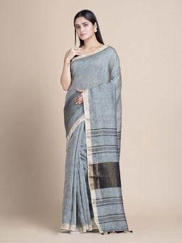 Beatitude - Grey Shade Pure Handwoven Linen Saree with Unstitched Blouse
