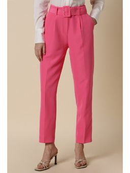 Allen Solly - Women Pink Regular Fit Solid Casual Trousers with Belt (Set of 2)
