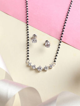 CLARA - 925 Silver 5 Stone Mangalsutra Tanmaniya Pendant Earring Chain Gift For Women (Set of 3)