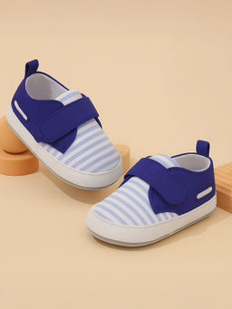 Mi Arcus - Stripes Design Velcro Closure Blue Booties for Baby Boys