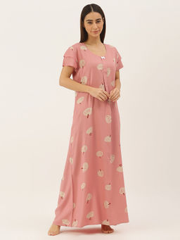 Sweet Dreams - Women Rayon Printed Maxi Nightdress - Pink