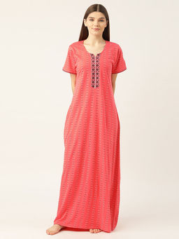 Sweet Dreams - Women Cotton Striped Maxi Nightdress - Pink