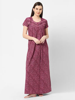 Sweet Dreams - Women Cotton Blend Printed Maxi Nightdress - Pink